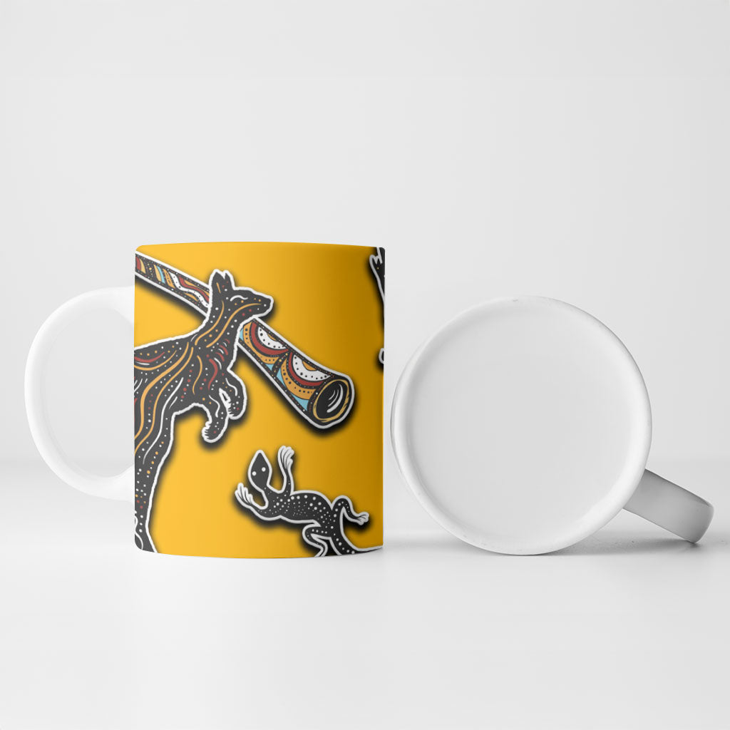 Didgeridoo Kangaroo Australia Ceramic Mug Aboriginal Dot Art Indigenous Wildlife