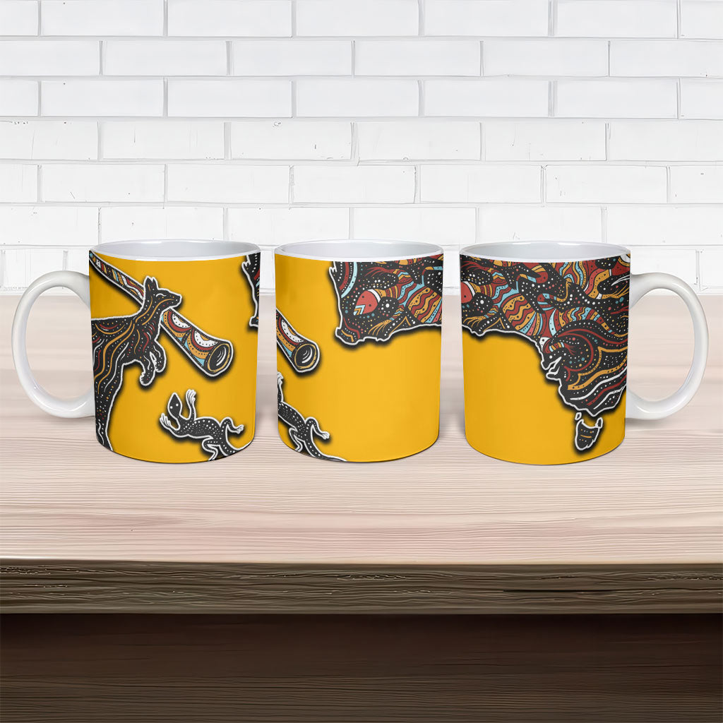 Didgeridoo Kangaroo Australia Ceramic Mug Aboriginal Dot Art Indigenous Wildlife