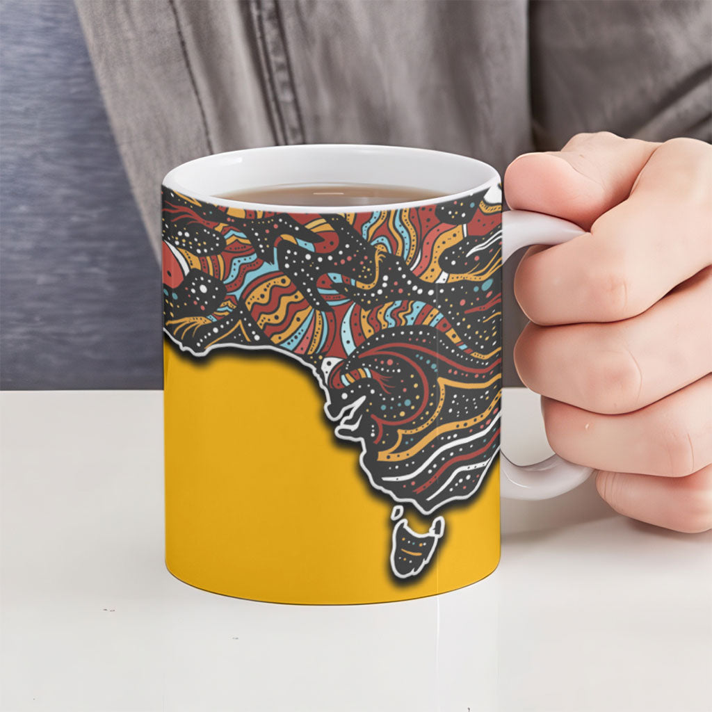 Didgeridoo Kangaroo Australia Ceramic Mug Aboriginal Dot Art Indigenous Wildlife