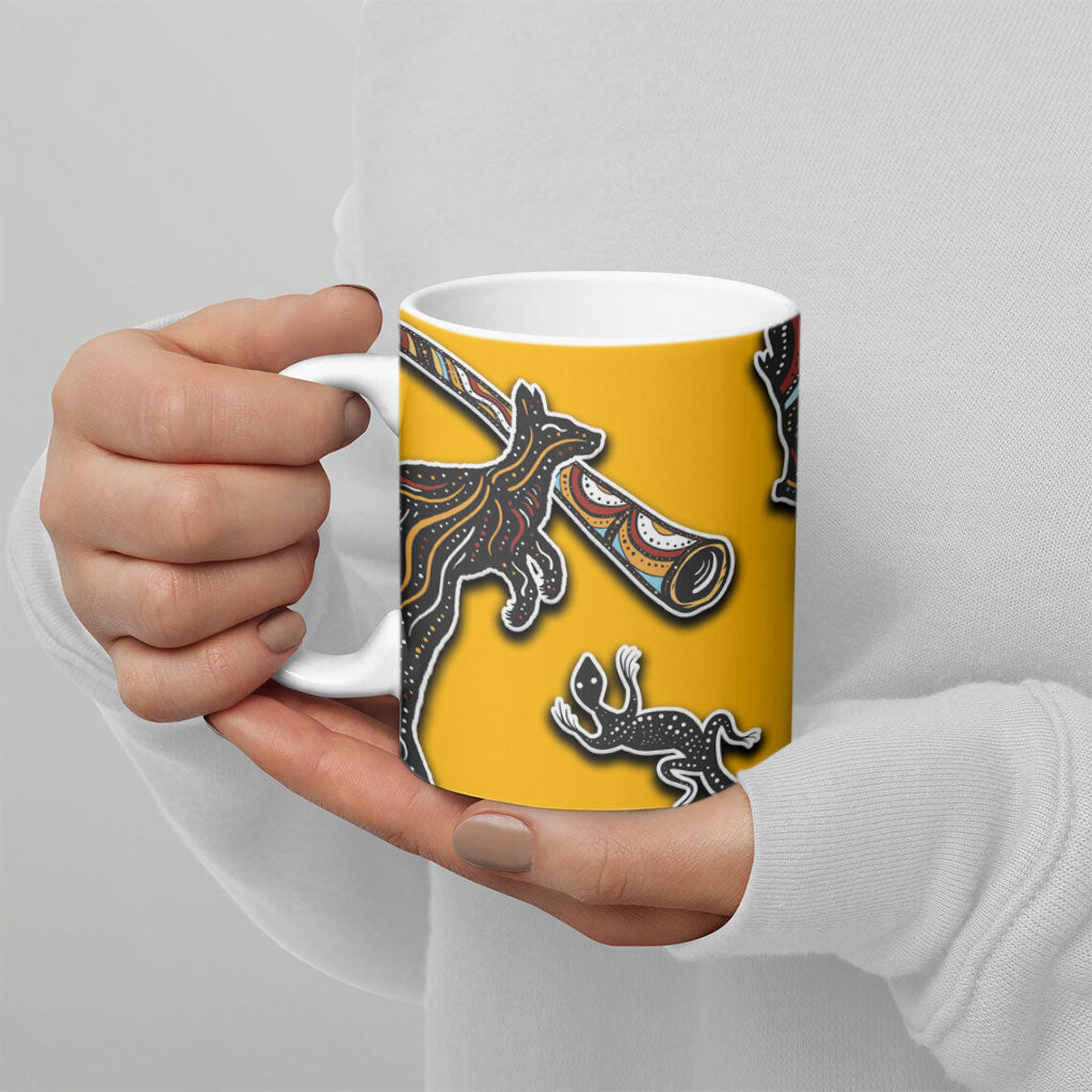 Didgeridoo Kangaroo Australia Ceramic Mug Aboriginal Dot Art Indigenous Wildlife