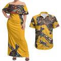 Didgeridoo Kangaroo Australia Couples Matching Off Shoulder Maxi Dress and Hawaiian Shirt Aboriginal Dot Art Indigenous Wildlife