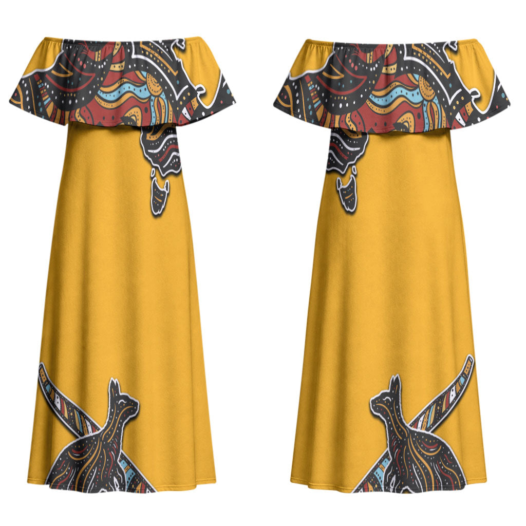 Didgeridoo Kangaroo Australia Couples Matching Off Shoulder Maxi Dress and Hawaiian Shirt Aboriginal Dot Art Indigenous Wildlife