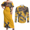 Didgeridoo Kangaroo Australia Couples Matching Off Shoulder Maxi Dress and Long Sleeve Button Shirt Aboriginal Dot Art Indigenous Wildlife