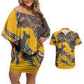 Didgeridoo Kangaroo Australia Couples Matching Off Shoulder Short Dress and Hawaiian Shirt Aboriginal Dot Art Indigenous Wildlife