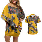 Didgeridoo Kangaroo Australia Couples Matching Off Shoulder Short Dress and Hawaiian Shirt Aboriginal Dot Art Indigenous Wildlife