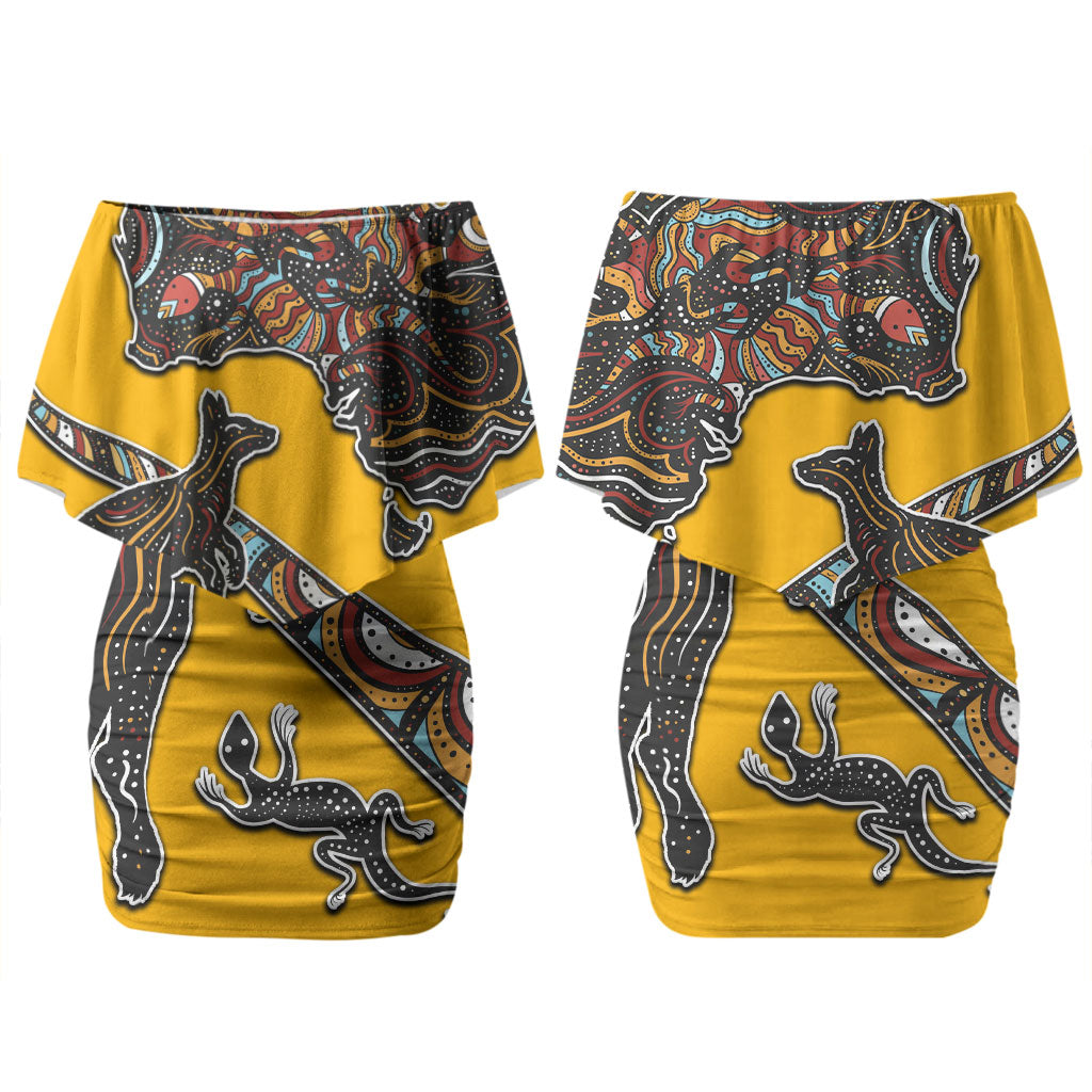 Didgeridoo Kangaroo Australia Couples Matching Off Shoulder Short Dress and Hawaiian Shirt Aboriginal Dot Art Indigenous Wildlife