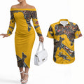 Didgeridoo Kangaroo Australia Couples Matching Off The Shoulder Long Sleeve Dress and Hawaiian Shirt Aboriginal Dot Art Indigenous Wildlife