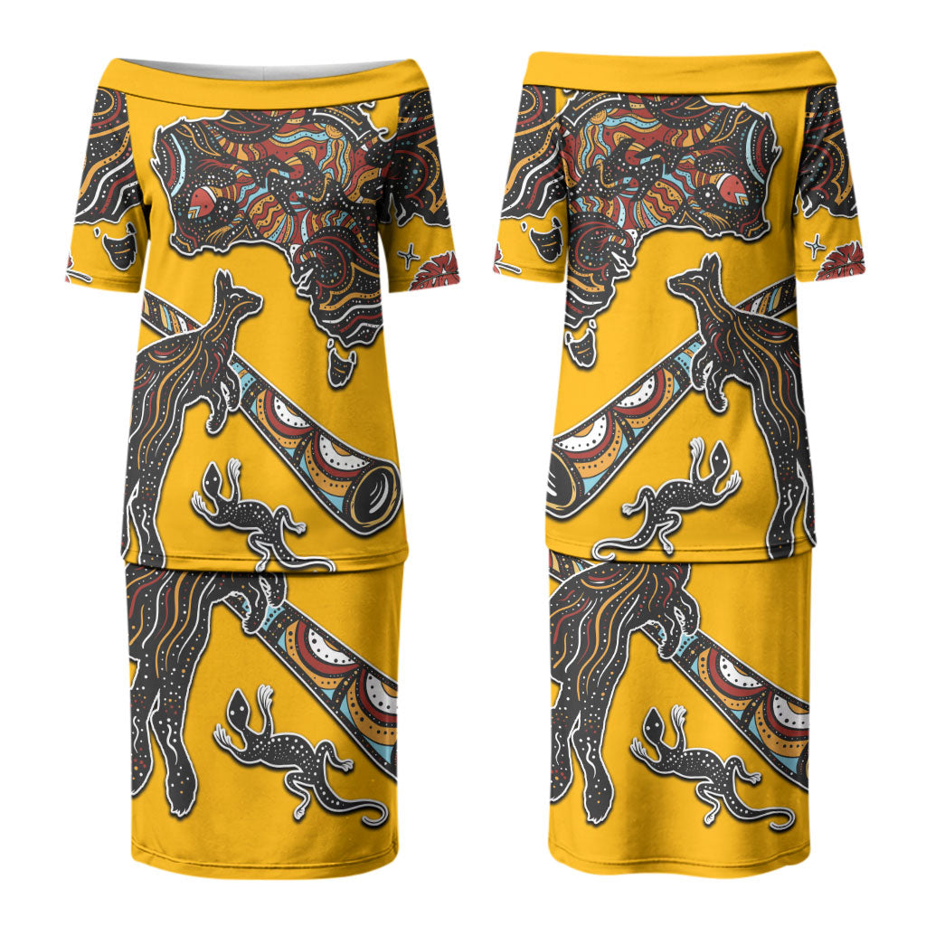Didgeridoo Kangaroo Australia Couples Matching Puletasi and Hawaiian Shirt Aboriginal Dot Art Indigenous Wildlife