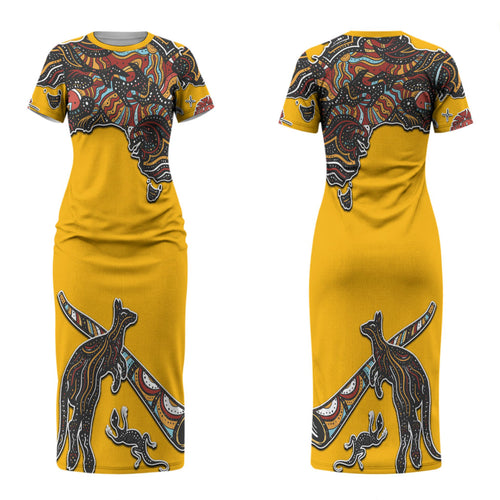 Didgeridoo Kangaroo Australia Couples Matching Short Sleeve Bodycon Dress and Hawaiian Shirt Aboriginal Dot Art Indigenous Wildlife