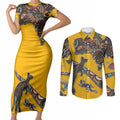 Didgeridoo Kangaroo Australia Couples Matching Short Sleeve Bodycon Dress and Long Sleeve Button Shirt Aboriginal Dot Art Indigenous Wildlife