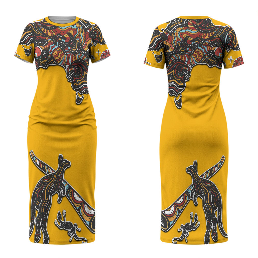 Didgeridoo Kangaroo Australia Couples Matching Short Sleeve Bodycon Dress and Long Sleeve Button Shirt Aboriginal Dot Art Indigenous Wildlife