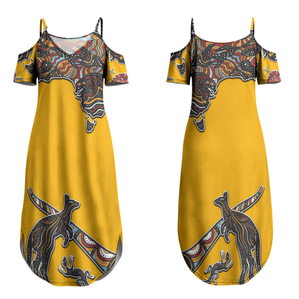 Didgeridoo Kangaroo Australia Couples Matching Summer Maxi Dress and Hawaiian Shirt Aboriginal Dot Art Indigenous Wildlife