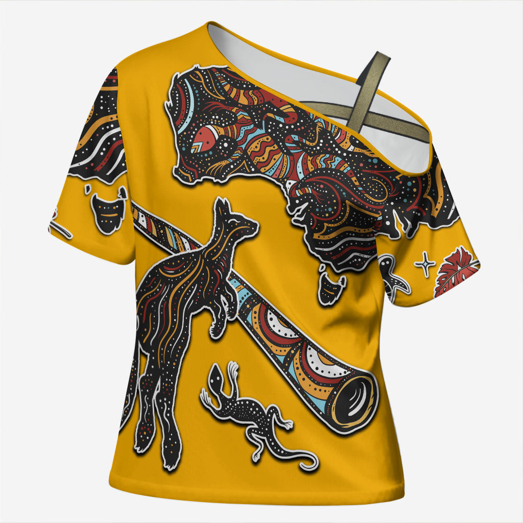 Didgeridoo Kangaroo Australia Cross Shoulder Shirt Aboriginal Dot Art Indigenous Wildlife