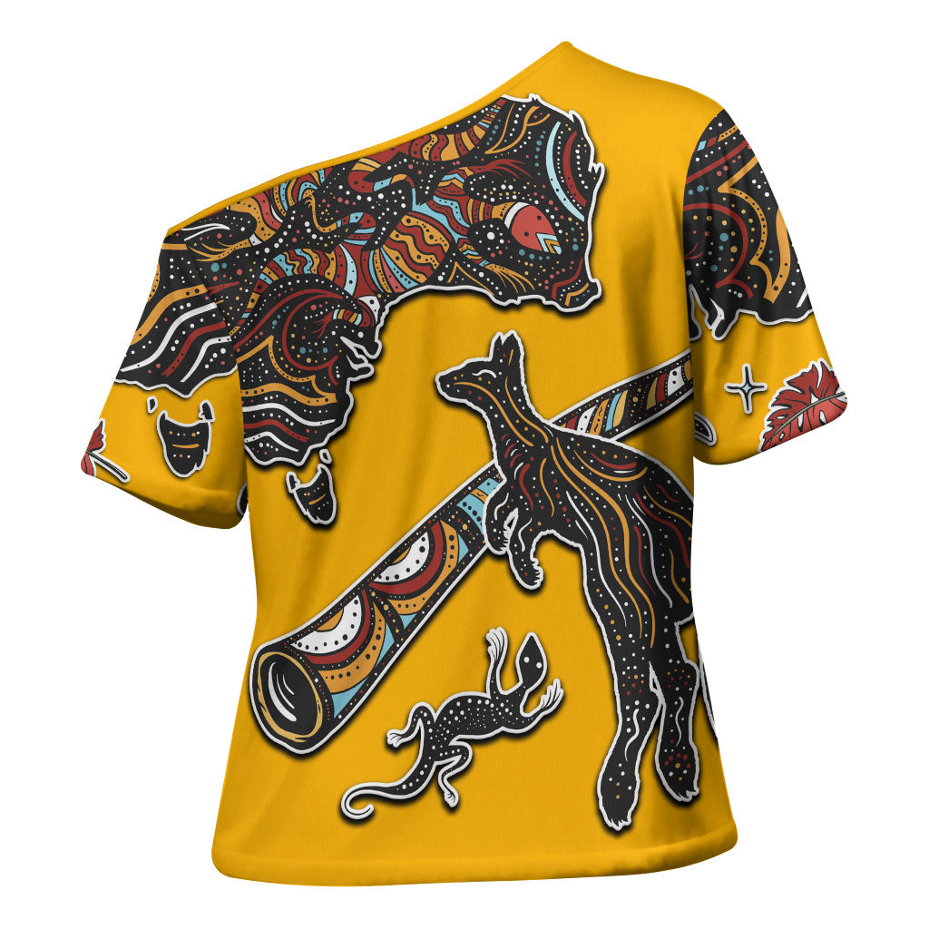 Didgeridoo Kangaroo Australia Cross Shoulder Shirt Aboriginal Dot Art Indigenous Wildlife