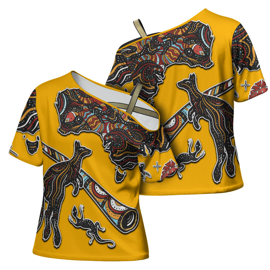 Didgeridoo Kangaroo Australia Cross Shoulder Shirt Aboriginal Dot Art Indigenous Wildlife