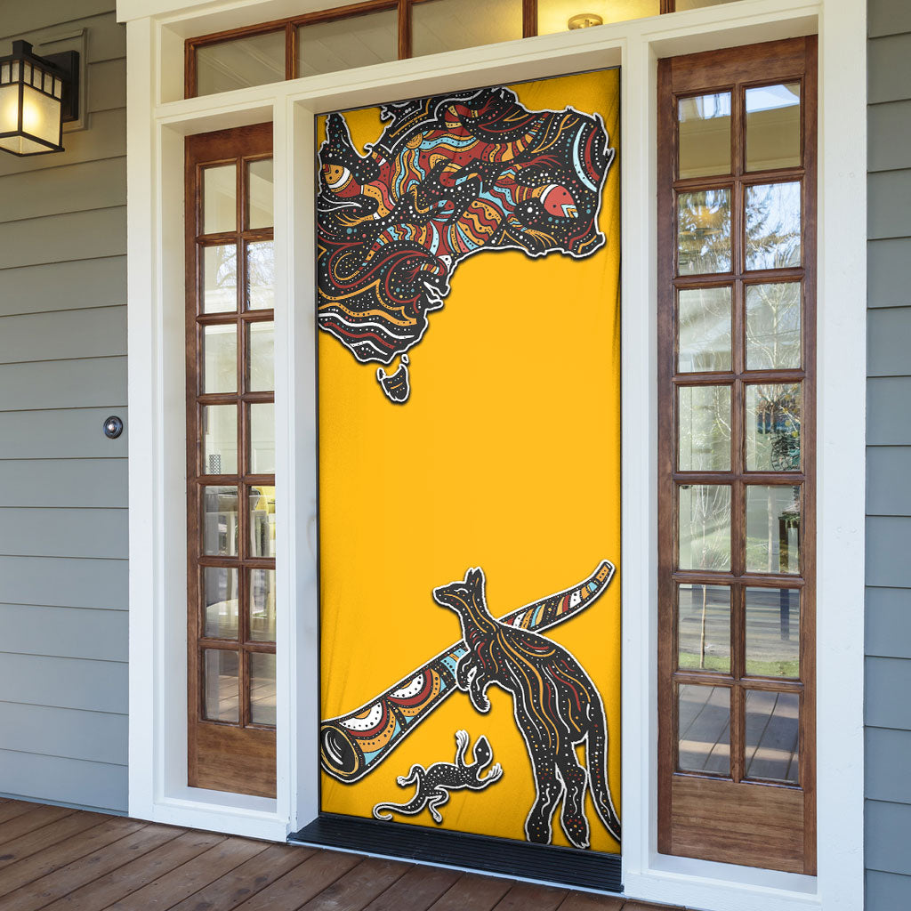 Didgeridoo Kangaroo Australia Door Cover Aboriginal Dot Art Indigenous Wildlife