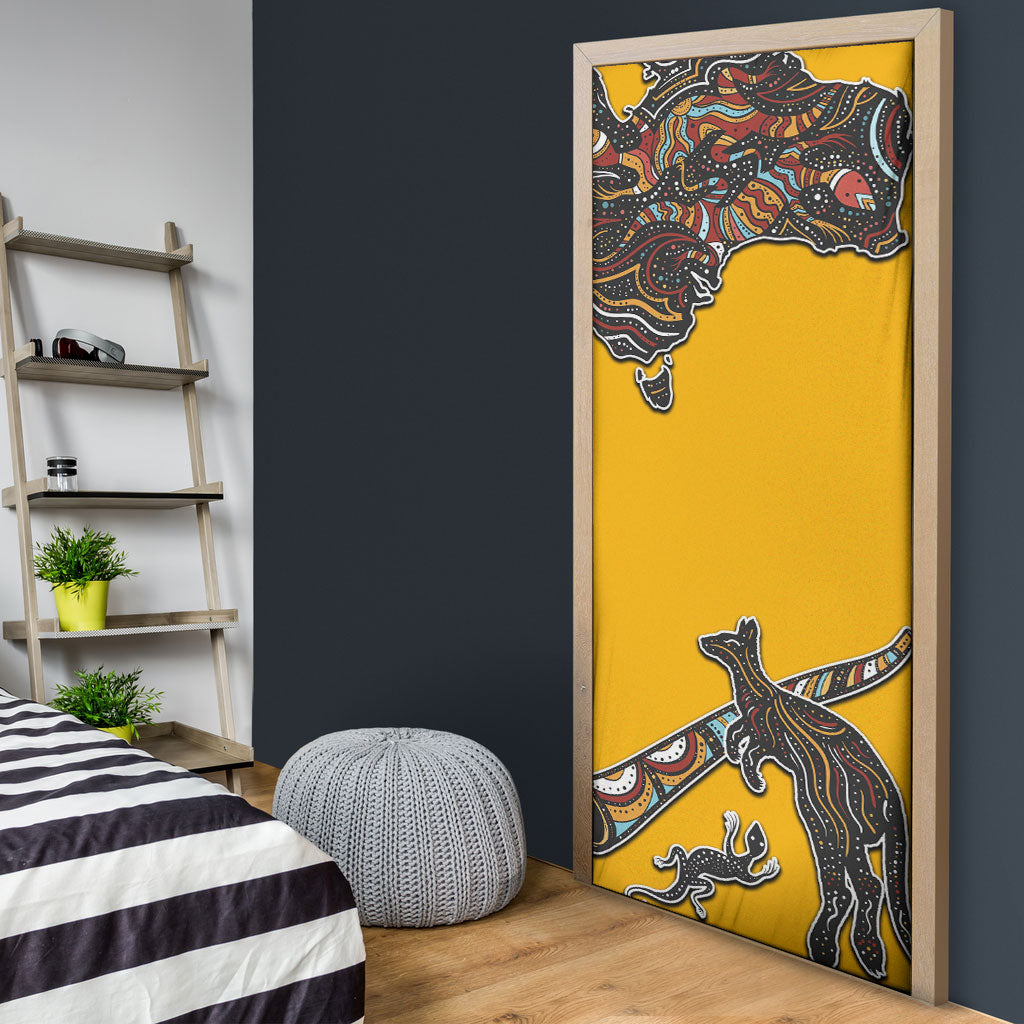 Didgeridoo Kangaroo Australia Door Cover Aboriginal Dot Art Indigenous Wildlife