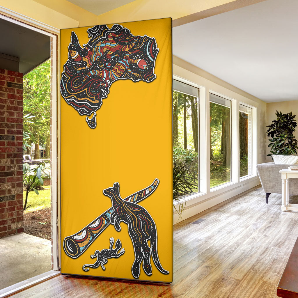Didgeridoo Kangaroo Australia Door Cover Aboriginal Dot Art Indigenous Wildlife