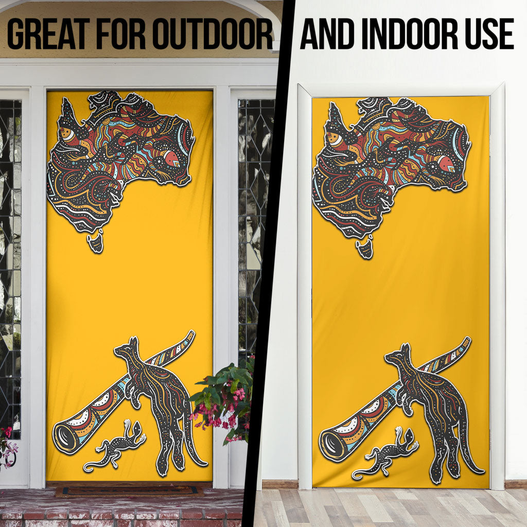 Didgeridoo Kangaroo Australia Door Cover Aboriginal Dot Art Indigenous Wildlife