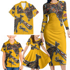 Didgeridoo Kangaroo Australia Family Matching Long Sleeve Bodycon Dress and Hawaiian Shirt Aboriginal Dot Art Indigenous Wildlife
