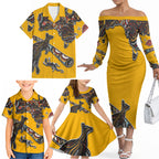 Didgeridoo Kangaroo Australia Family Matching Off The Shoulder Long Sleeve Dress and Hawaiian Shirt Aboriginal Dot Art Indigenous Wildlife