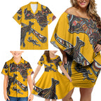 Didgeridoo Kangaroo Australia Family Matching Off Shoulder Short Dress and Hawaiian Shirt Aboriginal Dot Art Indigenous Wildlife