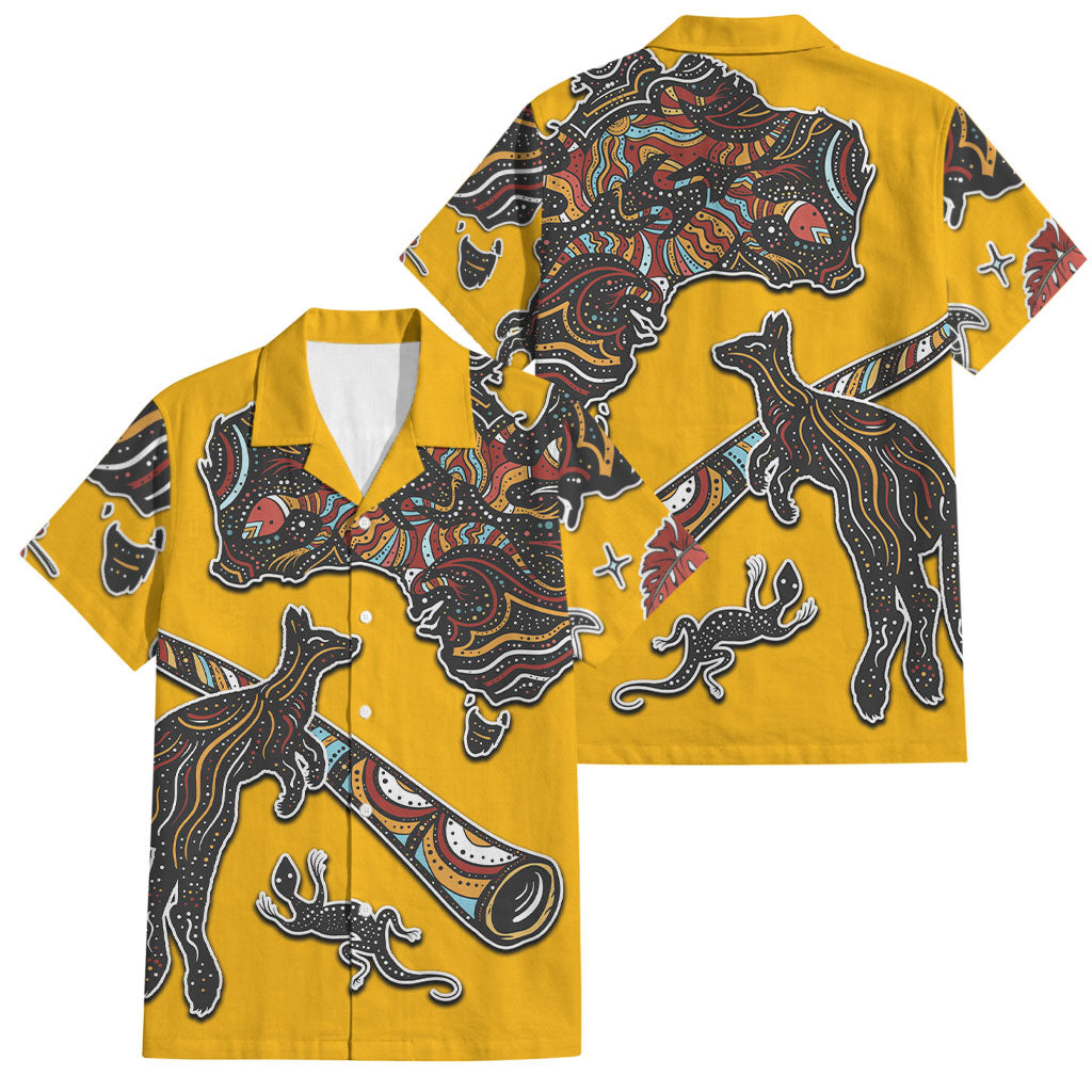 Didgeridoo Kangaroo Australia Family Matching Off Shoulder Short Dress and Hawaiian Shirt Aboriginal Dot Art Indigenous Wildlife