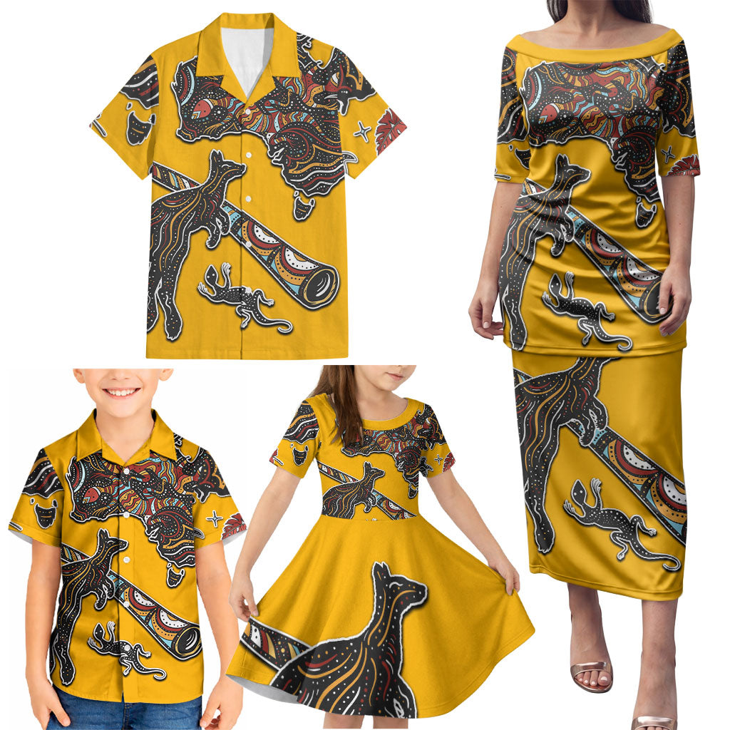 Didgeridoo Kangaroo Australia Family Matching Puletasi and Hawaiian Shirt Aboriginal Dot Art Indigenous Wildlife