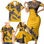 Didgeridoo Kangaroo Australia Family Matching Short Sleeve Bodycon Dress and Hawaiian Shirt Aboriginal Dot Art Indigenous Wildlife
