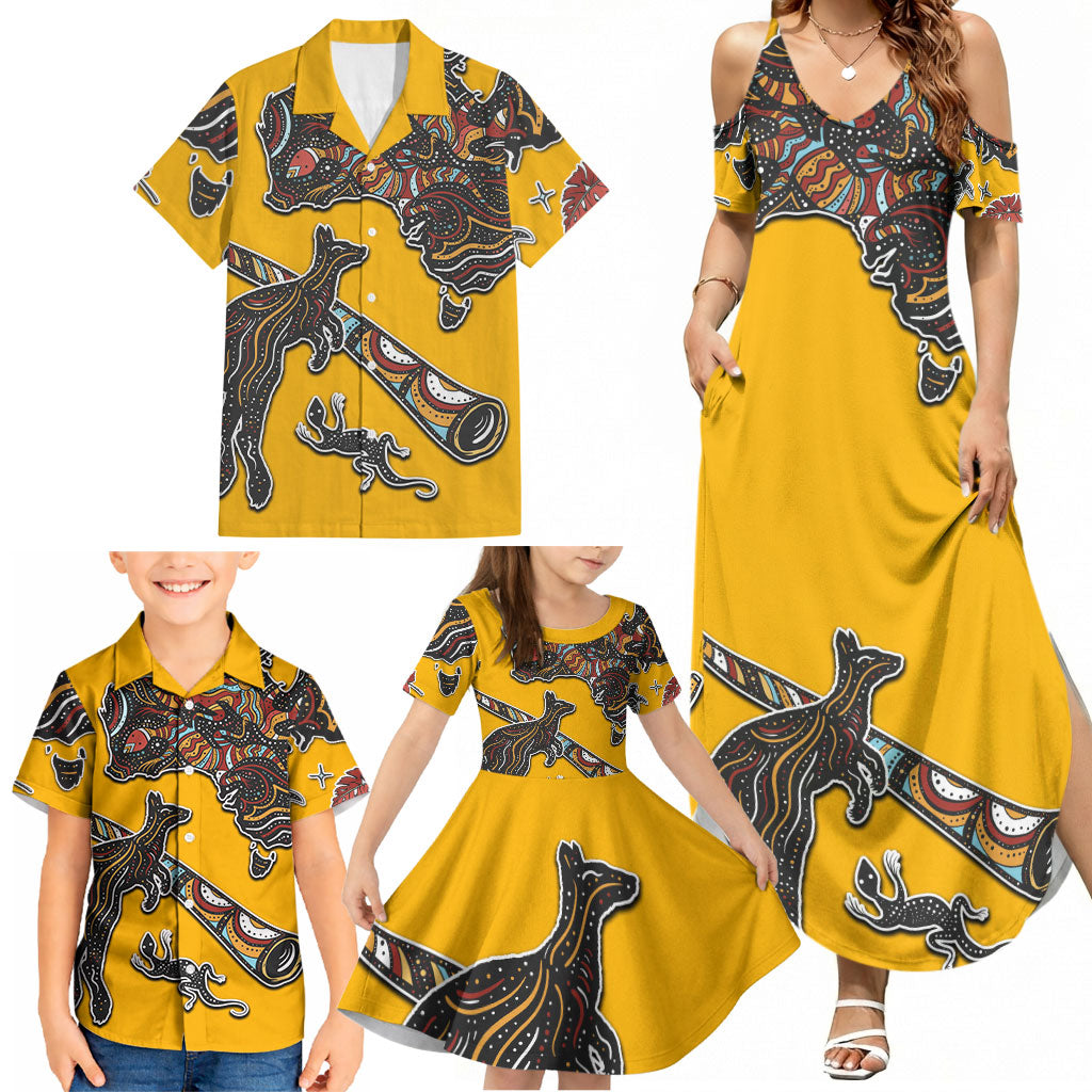 Didgeridoo Kangaroo Australia Family Matching Summer Maxi Dress and Hawaiian Shirt Aboriginal Dot Art Indigenous Wildlife
