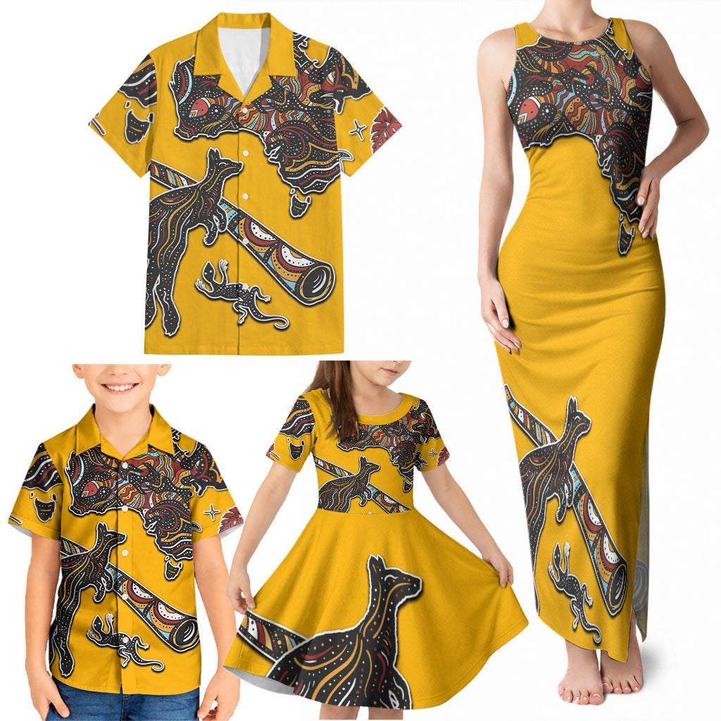Didgeridoo Kangaroo Australia Family Matching Tank Maxi Dress and Hawaiian Shirt Aboriginal Dot Art Indigenous Wildlife