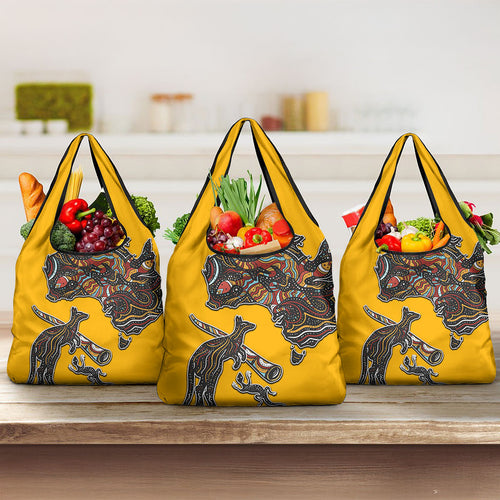 Didgeridoo Kangaroo Australia Grocery Bag Aboriginal Dot Art Indigenous Wildlife