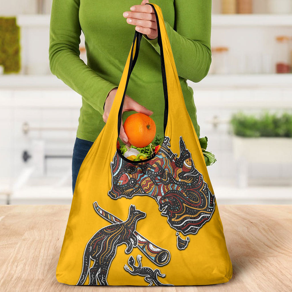 Didgeridoo Kangaroo Australia Grocery Bag Aboriginal Dot Art Indigenous Wildlife