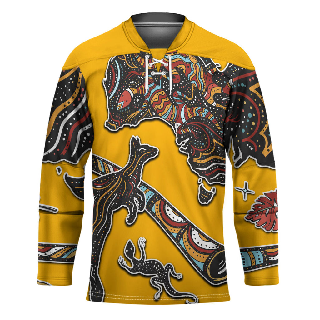 Didgeridoo Kangaroo Australia Hockey Jersey Aboriginal Dot Art Indigenous Wildlife