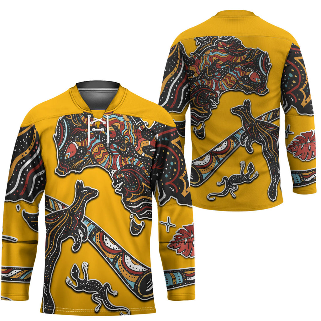 Didgeridoo Kangaroo Australia Hockey Jersey Aboriginal Dot Art Indigenous Wildlife