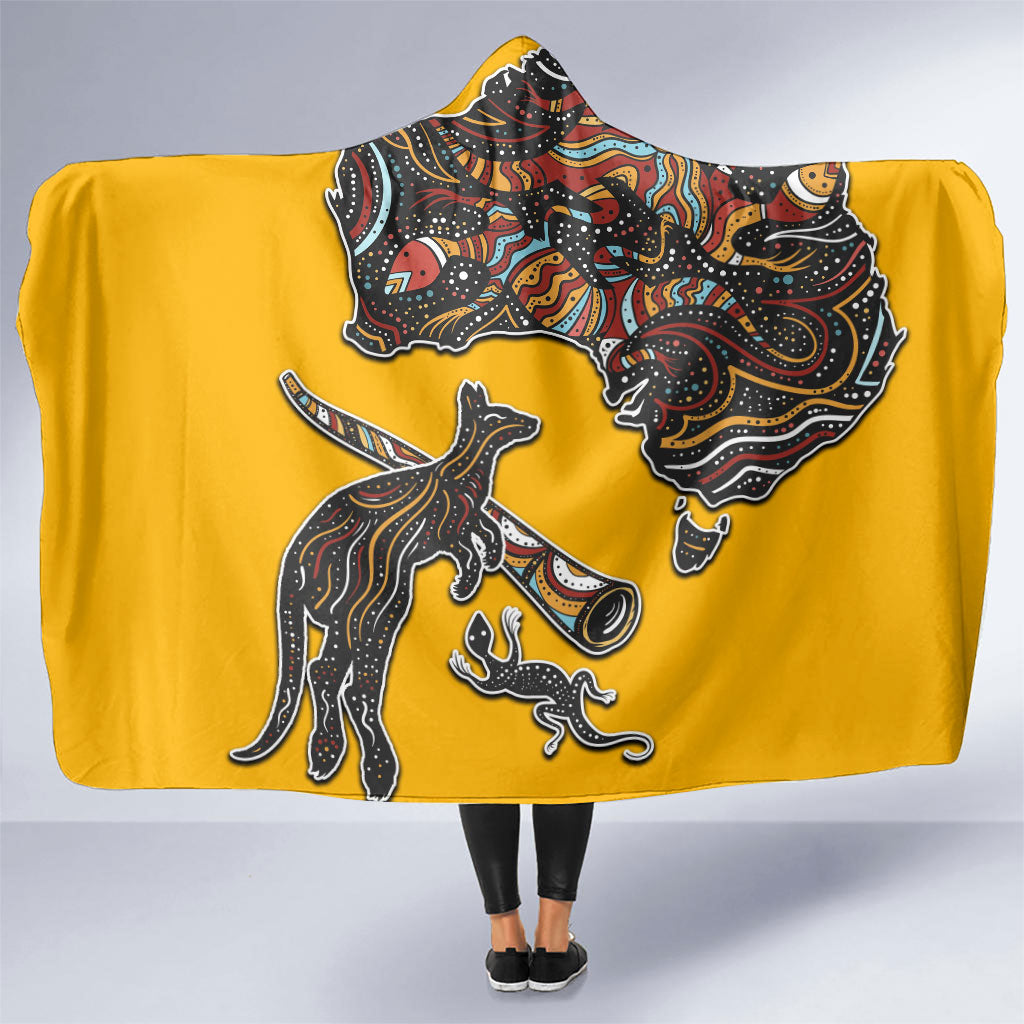 Didgeridoo Kangaroo Australia Hooded Blanket Aboriginal Dot Art Indigenous Wildlife