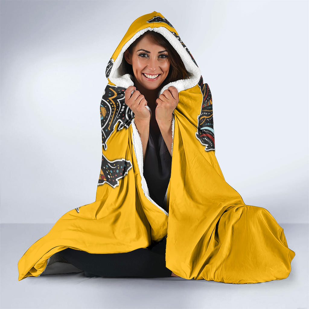 Didgeridoo Kangaroo Australia Hooded Blanket Aboriginal Dot Art Indigenous Wildlife