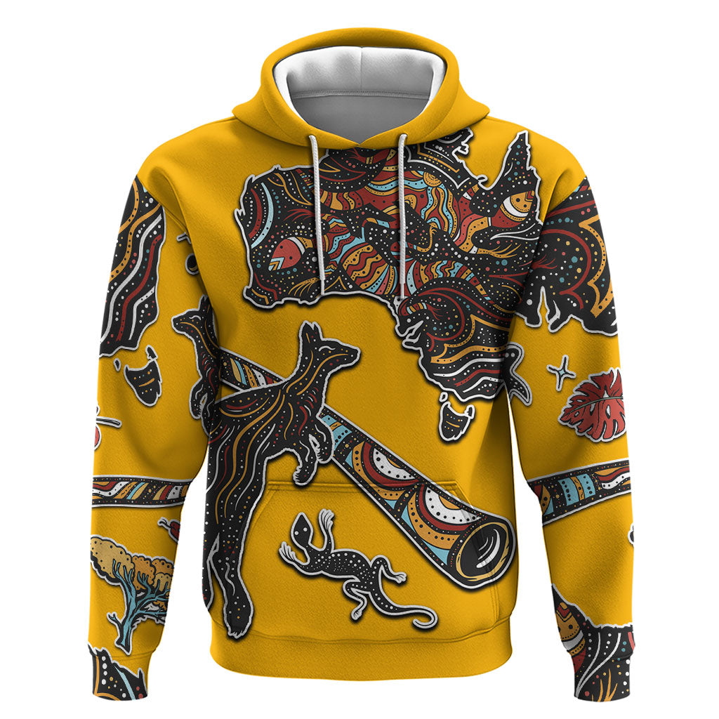 Didgeridoo Kangaroo Australia Hoodie Aboriginal Dot Art Indigenous Wildlife
