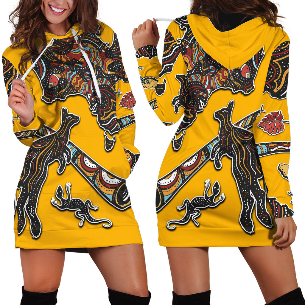 Didgeridoo Kangaroo Australia Hoodie Dress Aboriginal Dot Art Indigenous Wildlife