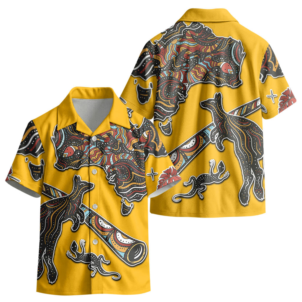 Didgeridoo Kangaroo Australia Kid Hawaiian Shirt Aboriginal Dot Art Indigenous Wildlife