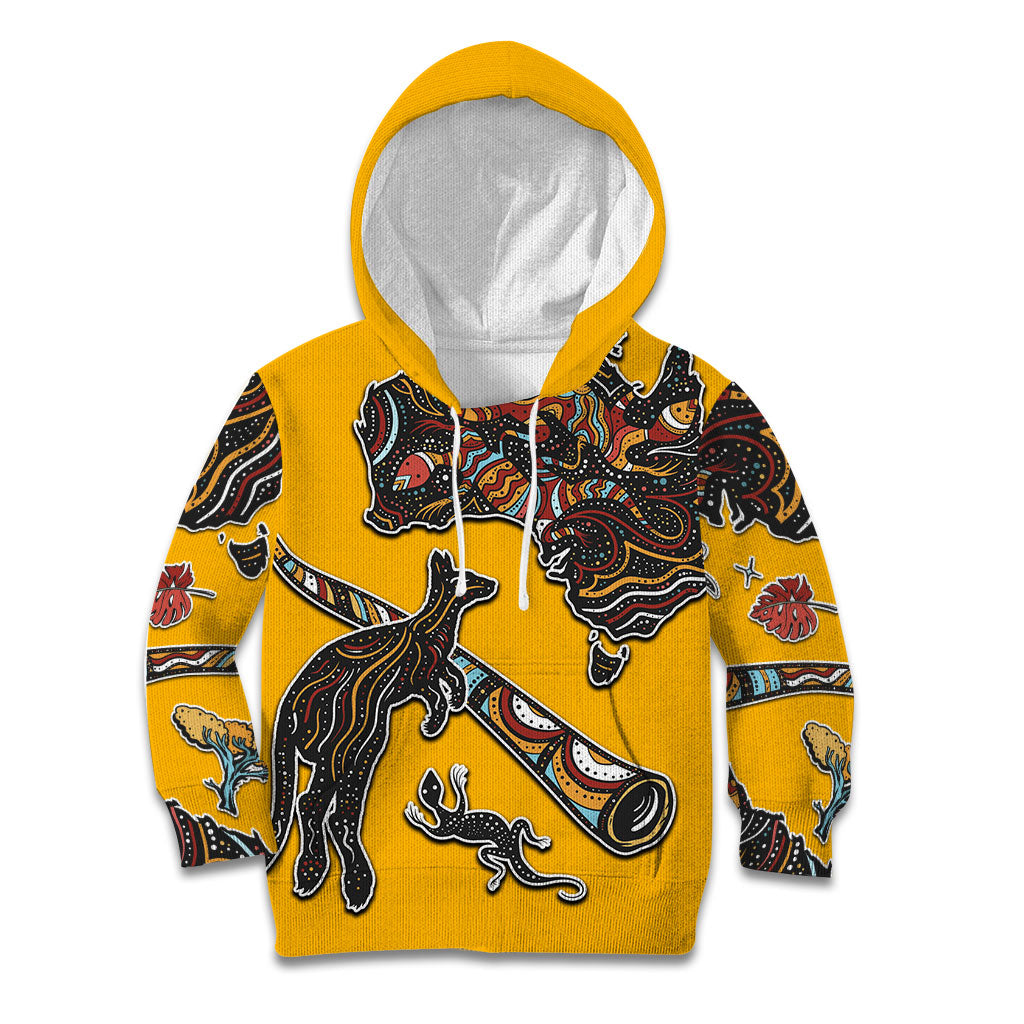 Didgeridoo Kangaroo Australia Kid Hoodie Aboriginal Dot Art Indigenous Wildlife