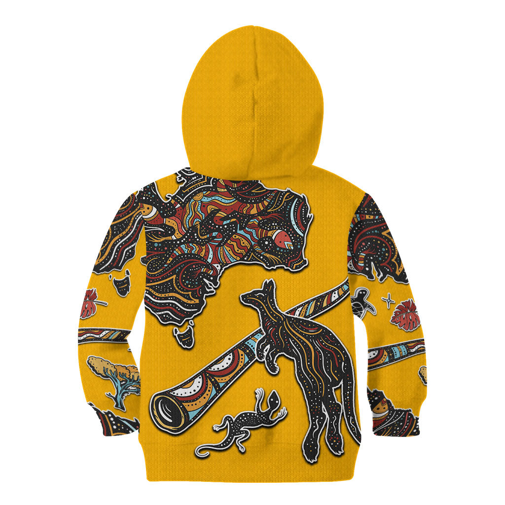 Didgeridoo Kangaroo Australia Kid Hoodie Aboriginal Dot Art Indigenous Wildlife