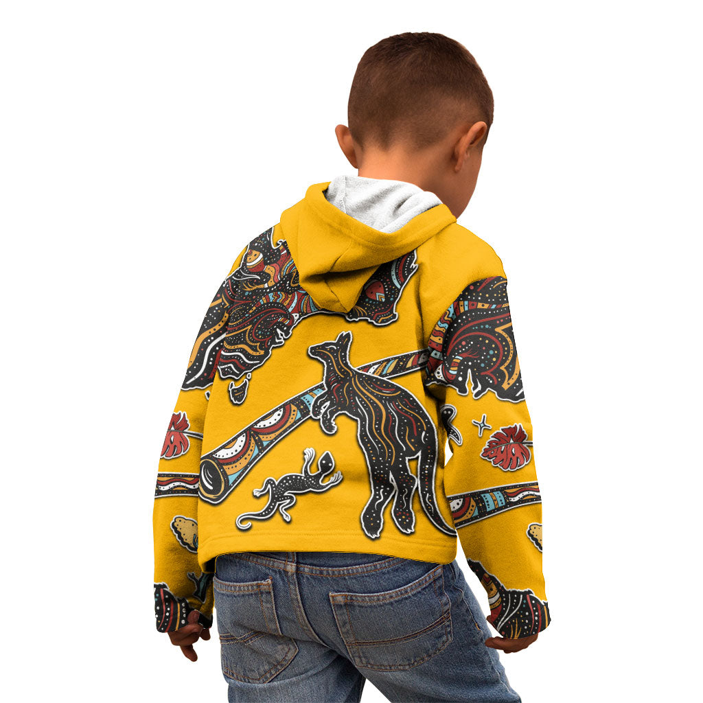Didgeridoo Kangaroo Australia Kid Hoodie Aboriginal Dot Art Indigenous Wildlife
