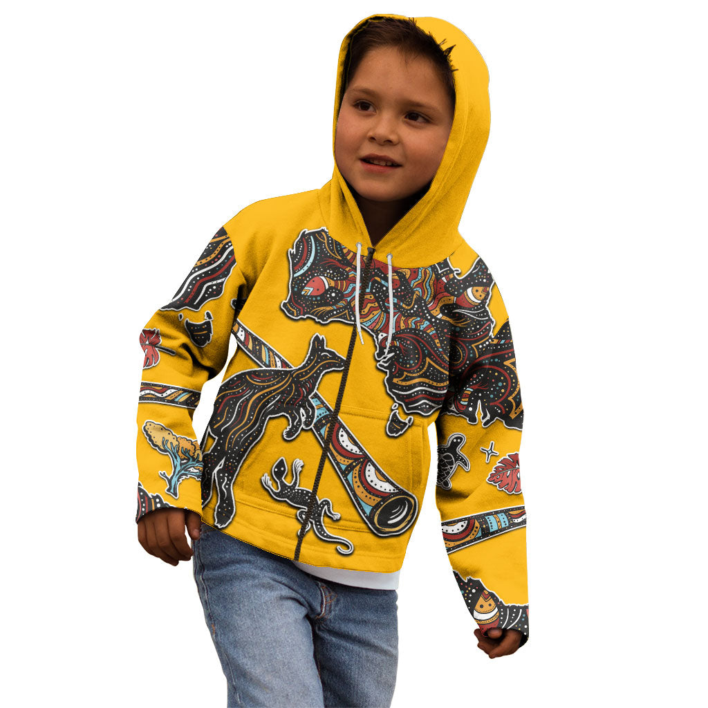 Didgeridoo Kangaroo Australia Kid Hoodie Aboriginal Dot Art Indigenous Wildlife