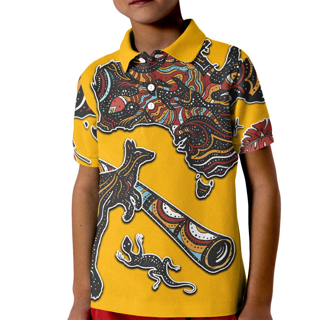 Didgeridoo Kangaroo Australia Kid Polo Shirt Aboriginal Dot Art Indigenous Wildlife