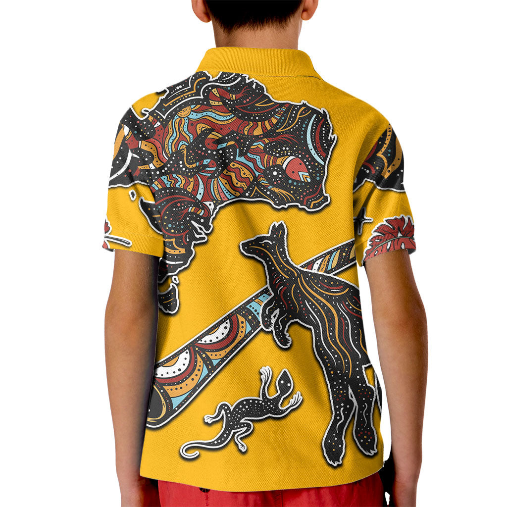 Didgeridoo Kangaroo Australia Kid Polo Shirt Aboriginal Dot Art Indigenous Wildlife