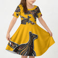 Didgeridoo Kangaroo Australia Kid Short Sleeve Dress Aboriginal Dot Art Indigenous Wildlife