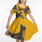 Didgeridoo Kangaroo Australia Kid Short Sleeve Dress Aboriginal Dot Art Indigenous Wildlife