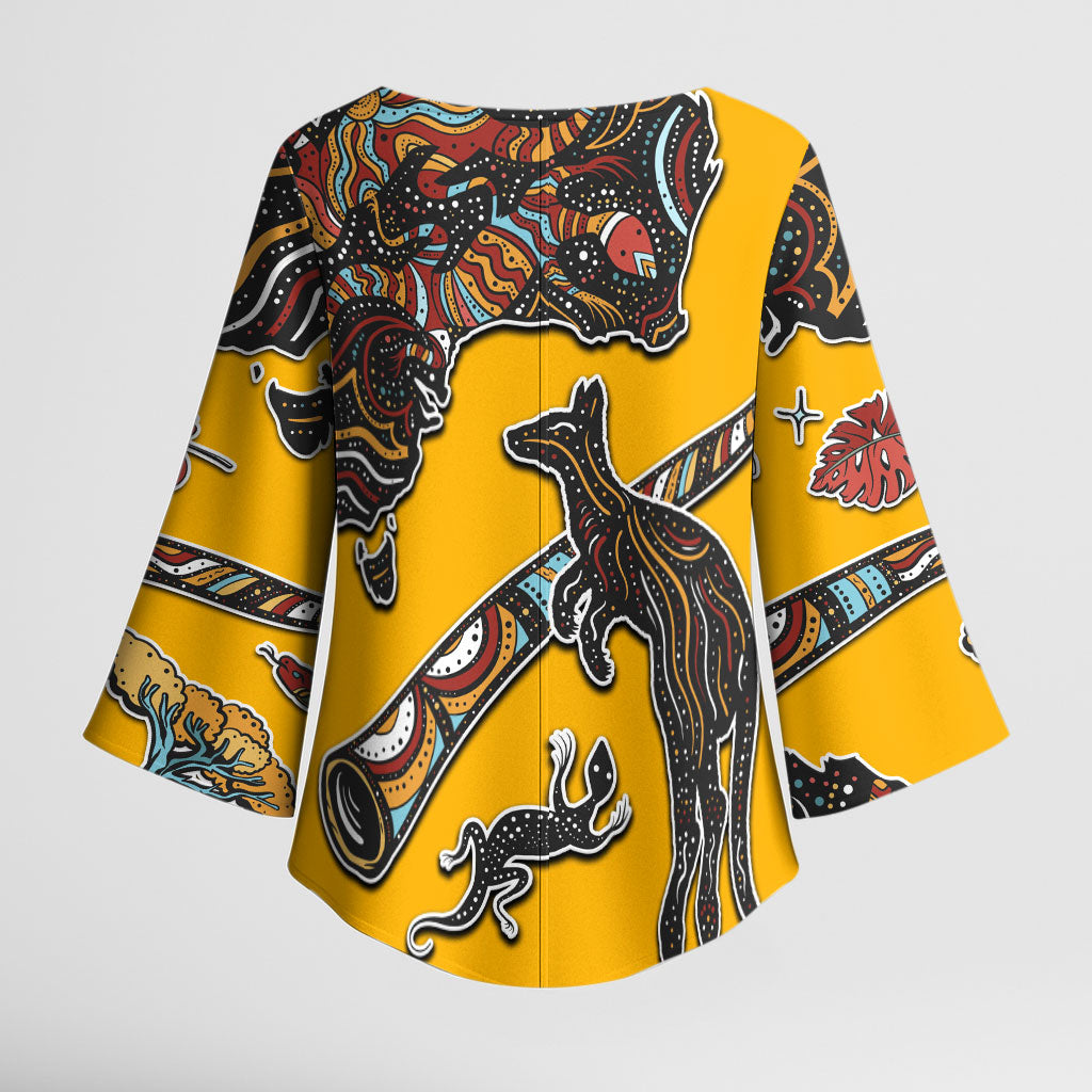 Didgeridoo Kangaroo Australia Kimono Sleeve Blouse Aboriginal Dot Art Indigenous Wildlife