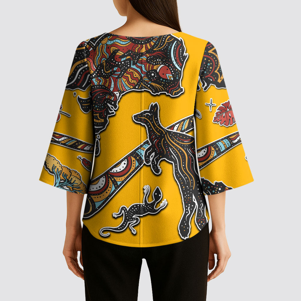 Didgeridoo Kangaroo Australia Kimono Sleeve Blouse Aboriginal Dot Art Indigenous Wildlife